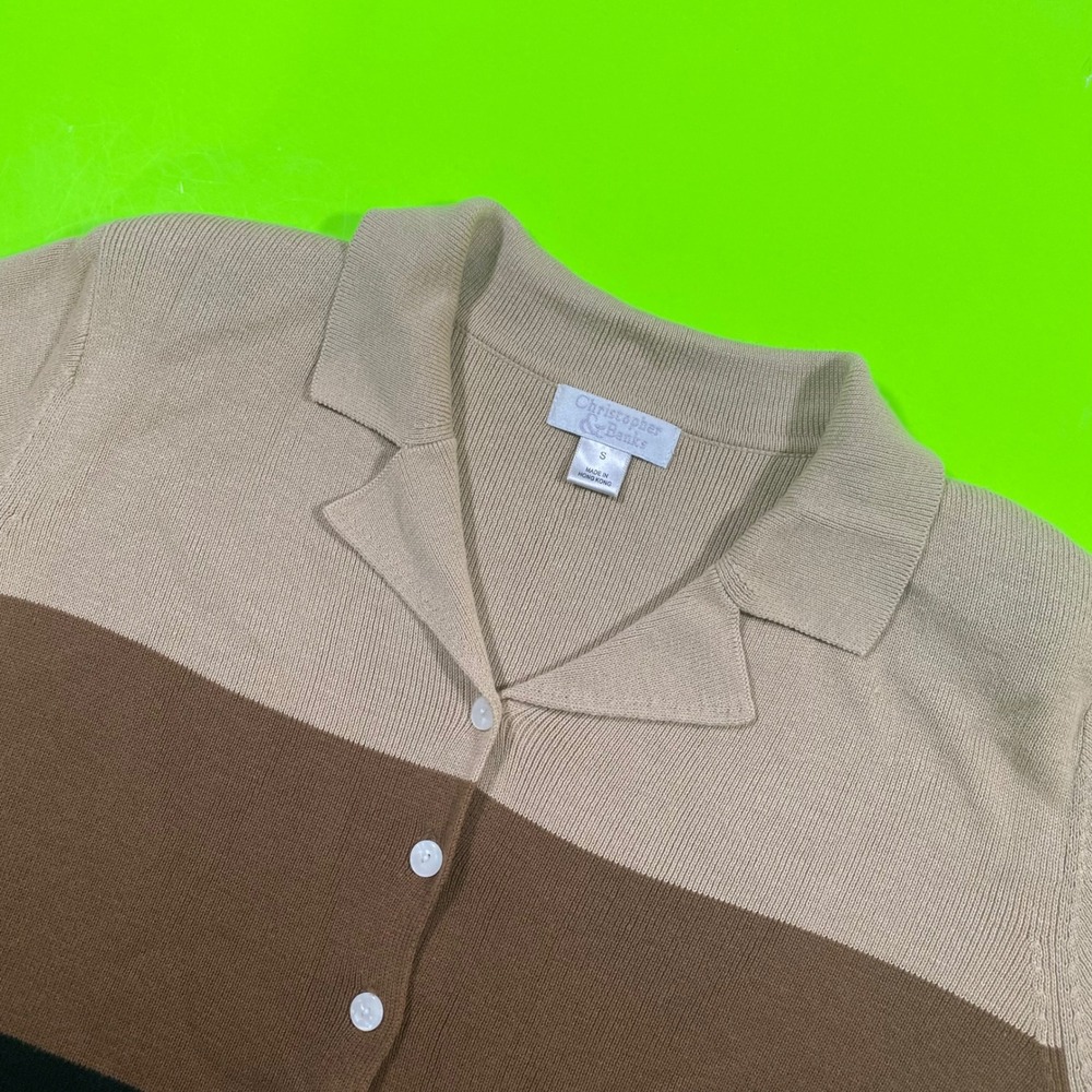 Christopher & Banks Women Small Colorblock Button Front Cardigan Tan Brown Black